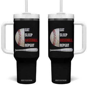 Baseball Player Tumbler With Handle Retro Funny Eat Sleep Baseball Repeat TS10 One Size: 40 oz Black Print Your Wear