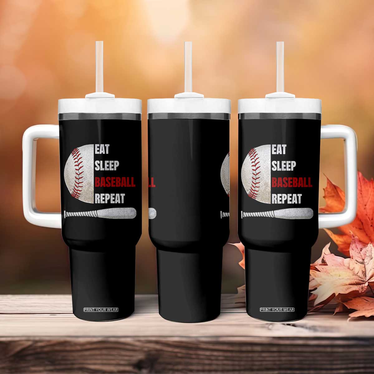 Baseball Player Tumbler With Handle Retro Funny Eat Sleep Baseball Repeat TS10 Print Your Wear