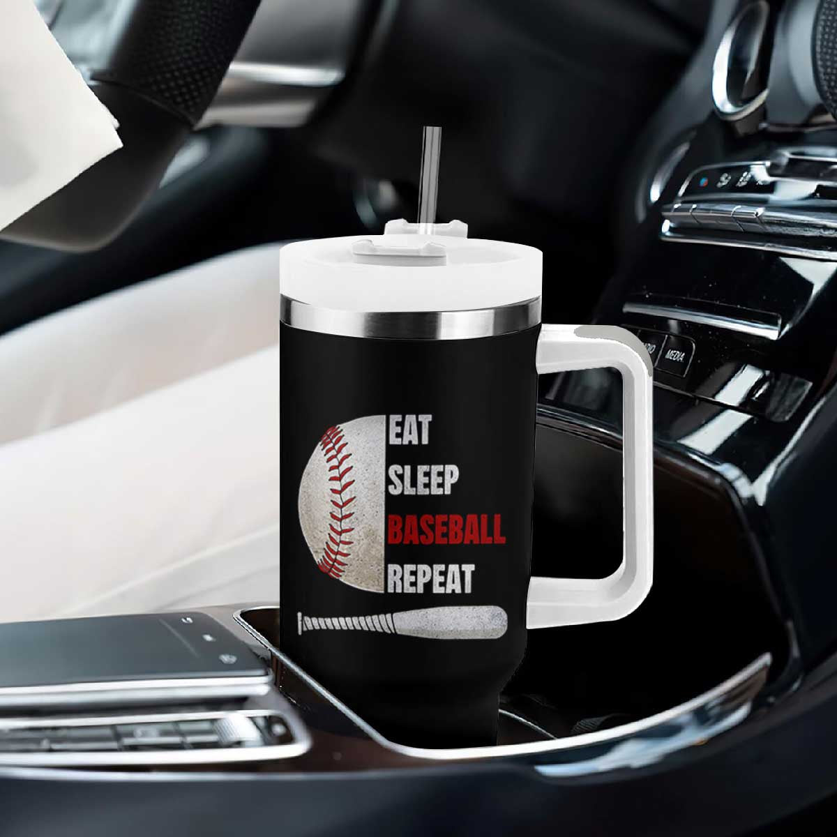 Baseball Player Tumbler With Handle Retro Funny Eat Sleep Baseball Repeat TS10 Print Your Wear