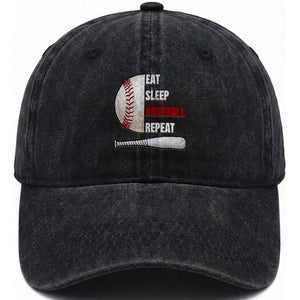 Baseball Player Washed Cotton Baseball Cap Retro Funny Eat Sleep Baseball Repeat TS10 Print Your Wear