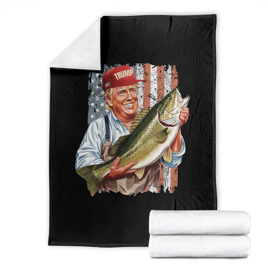 Patriotic Fisherman Throw Blanket American Flag Bass Fish Fisherman Trump TS10 Black Print Your Wear