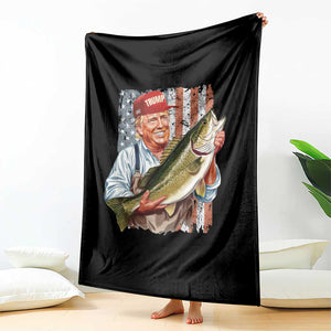 Patriotic Fisherman Throw Blanket American Flag Bass Fish Fisherman Trump TS10 Print Your Wear