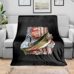 Patriotic Fisherman Throw Blanket American Flag Bass Fish Fisherman Trump TS10 Print Your Wear