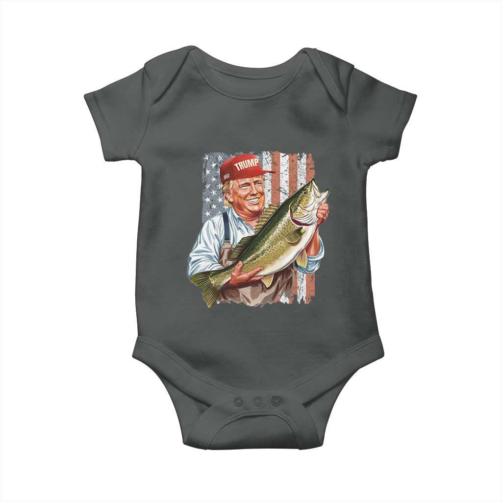 Patriotic Fisherman Baby Onesie American Flag Bass Fish Fisherman Trump TS10 Dark Heather Print Your Wear