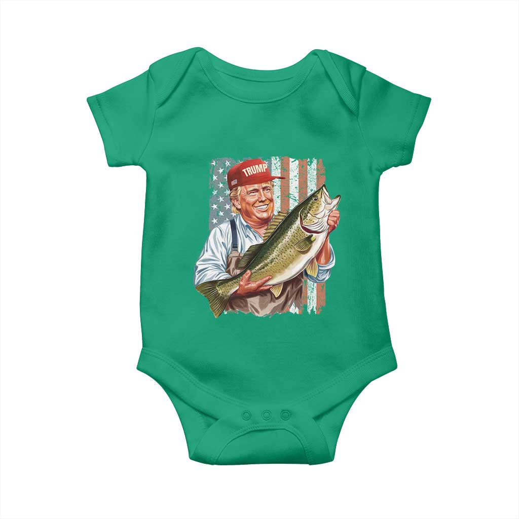 Patriotic Fisherman Baby Onesie American Flag Bass Fish Fisherman Trump TS10 Irish Green Print Your Wear