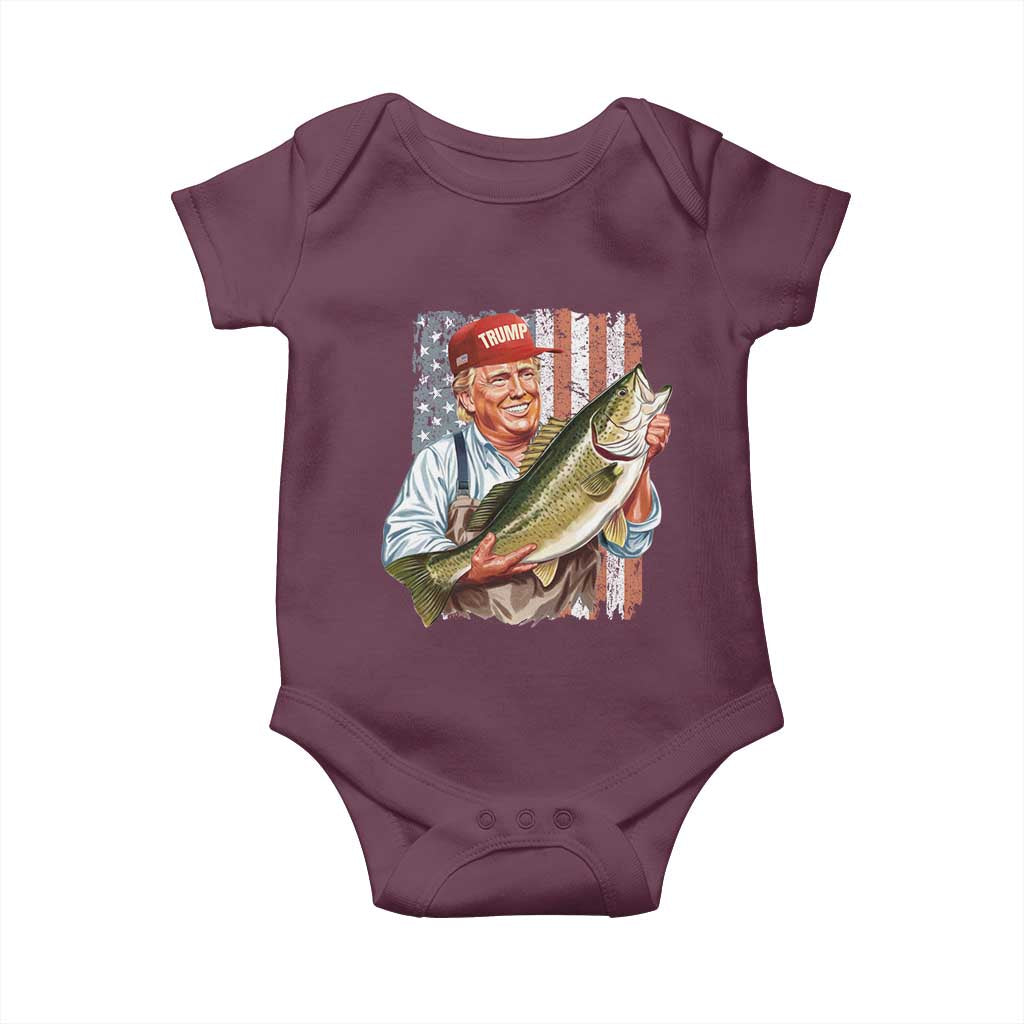Patriotic Fisherman Baby Onesie American Flag Bass Fish Fisherman Trump TS10 Maroon Print Your Wear