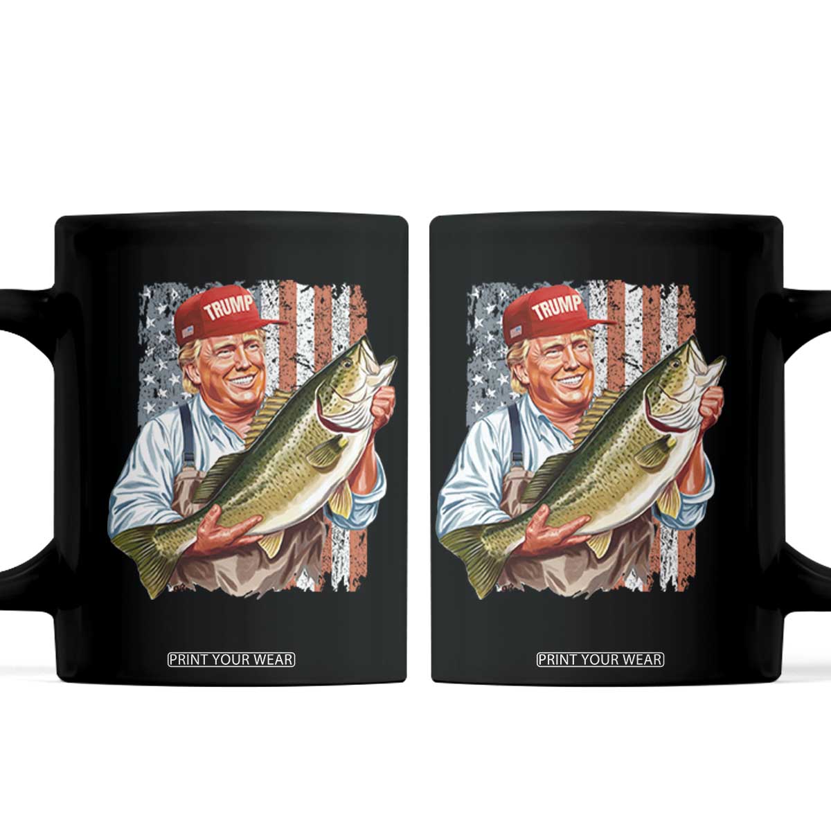 Patriotic Fisherman Coffee Mug American Flag Bass Fish Fisherman Trump TS10 Black Print Your Wear