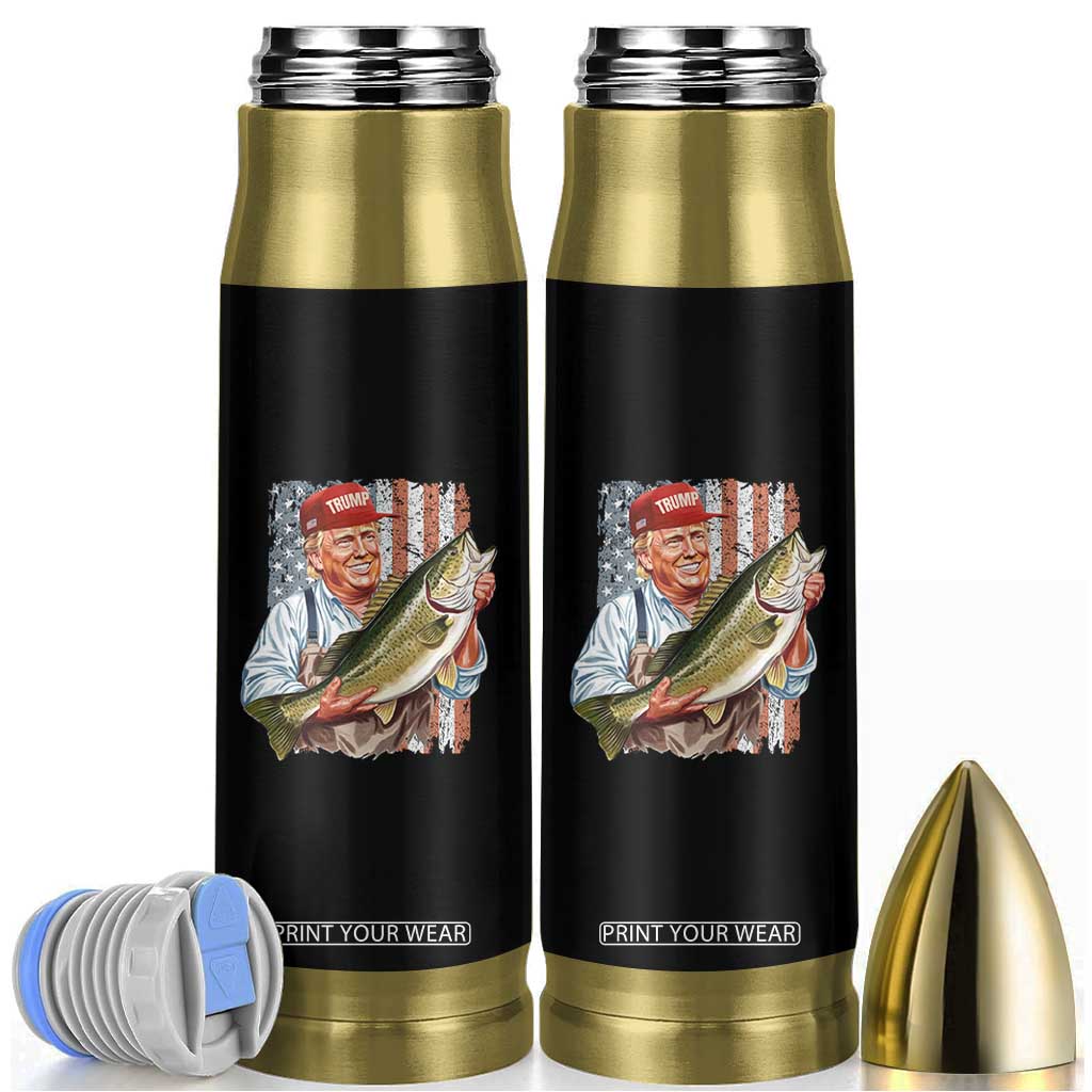 Patriotic Fisherman Bullet Tumbler American Flag Bass Fish Fisherman Trump TS10 Black Print Your Wear