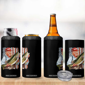 Patriotic Fisherman 4 in 1 Can Cooler Tumbler American Flag Bass Fish Fisherman Trump TS10 Print Your Wear