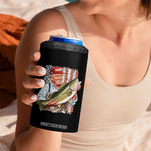 Patriotic Fisherman 4 in 1 Can Cooler Tumbler American Flag Bass Fish Fisherman Trump TS10 Print Your Wear