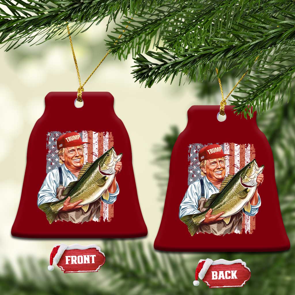 Patriotic Fisherman Ceramic Ornament American Flag Bass Fish Fisherman Trump TS10 Print Your Wear