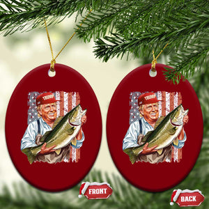 Patriotic Fisherman Ceramic Ornament American Flag Bass Fish Fisherman Trump TS10 Print Your Wear