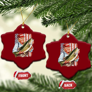 Patriotic Fisherman Ceramic Ornament American Flag Bass Fish Fisherman Trump TS10 Print Your Wear