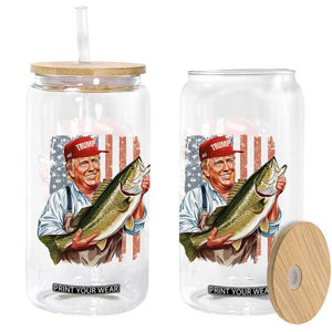 Patriotic Fisherman Glass Can American Flag Bass Fish Fisherman Trump TS10 Print Your Wear