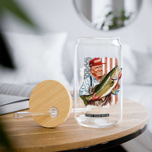 Patriotic Fisherman Glass Can American Flag Bass Fish Fisherman Trump TS10 Print Your Wear