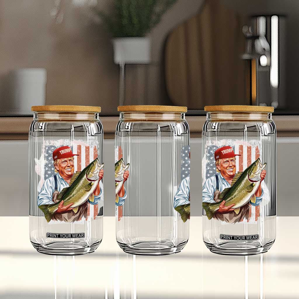 Patriotic Fisherman Glass Can American Flag Bass Fish Fisherman Trump TS10 Print Your Wear