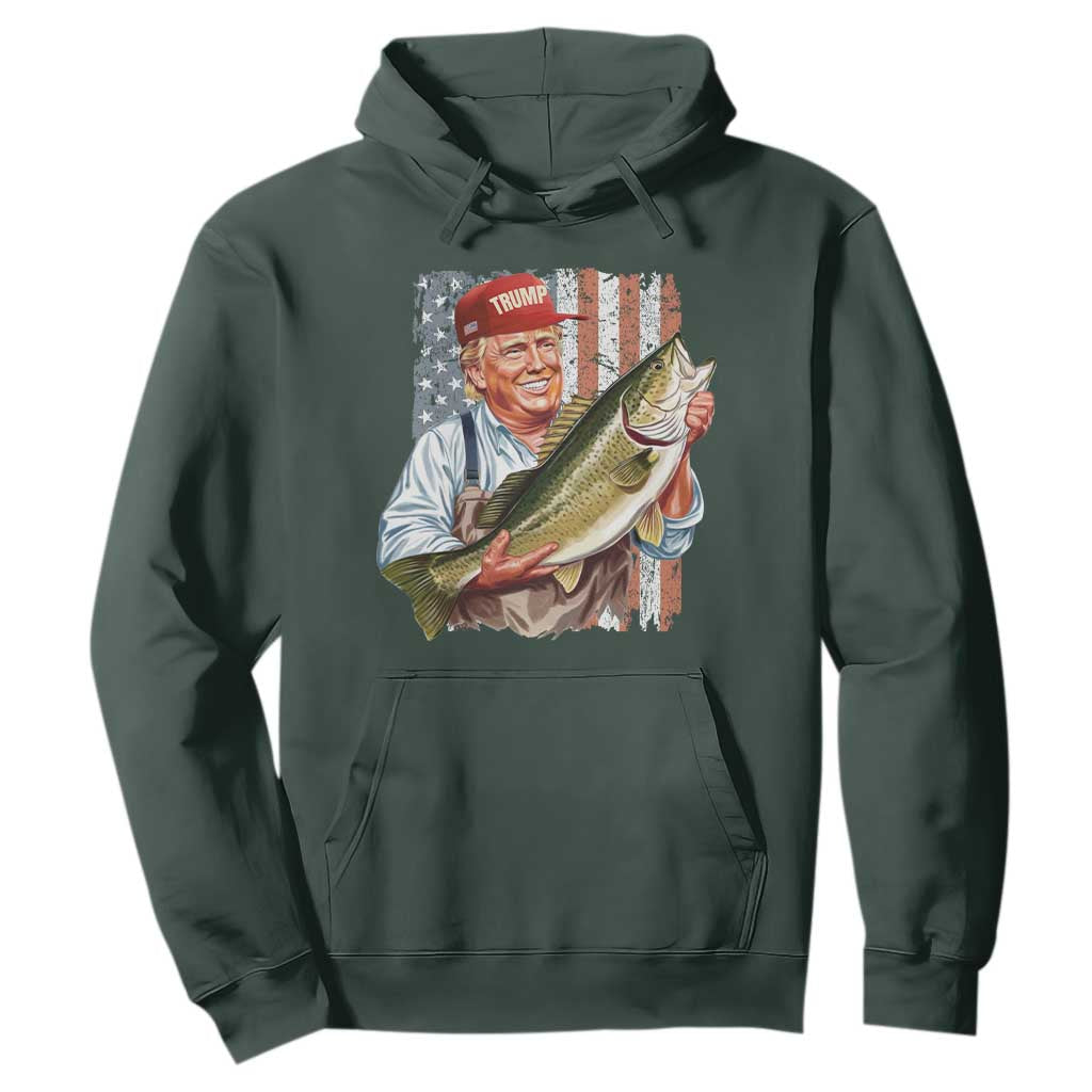 Patriotic Fisherman Hoodie American Flag Bass Fish Fisherman Trump TS10 Dark Forest Green Print Your Wear