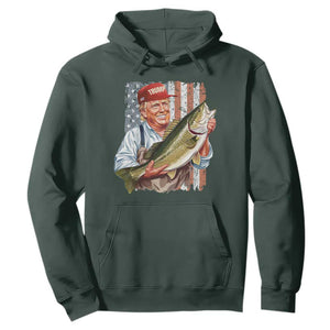 Patriotic Fisherman Hoodie American Flag Bass Fish Fisherman Trump TS10 Dark Forest Green Print Your Wear
