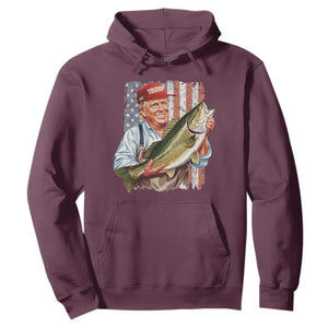 Patriotic Fisherman Hoodie American Flag Bass Fish Fisherman Trump TS10 Maroon Print Your Wear