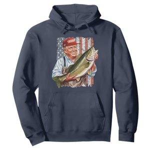 Patriotic Fisherman Hoodie American Flag Bass Fish Fisherman Trump TS10 Navy Print Your Wear