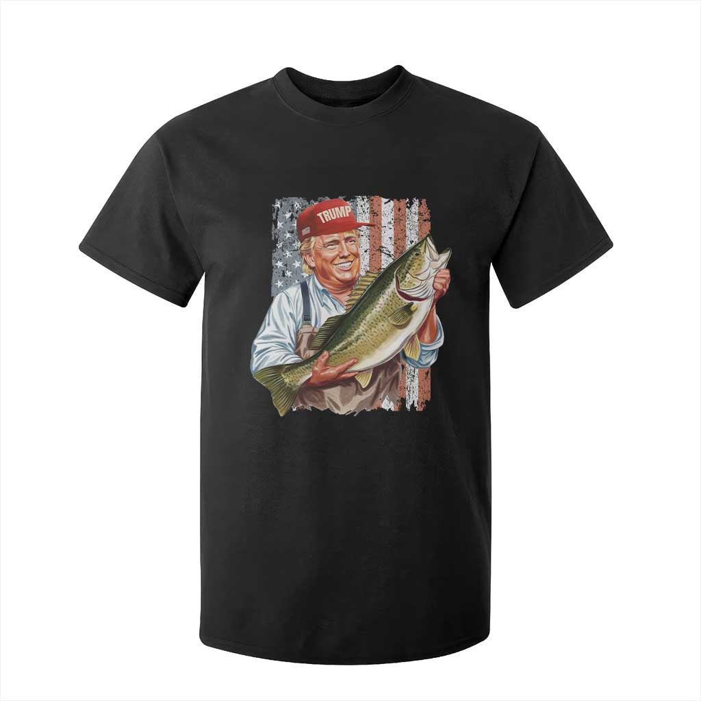 Patriotic Fisherman T Shirt For Kid American Flag Bass Fish Fisherman Trump TS10 Black Print Your Wear