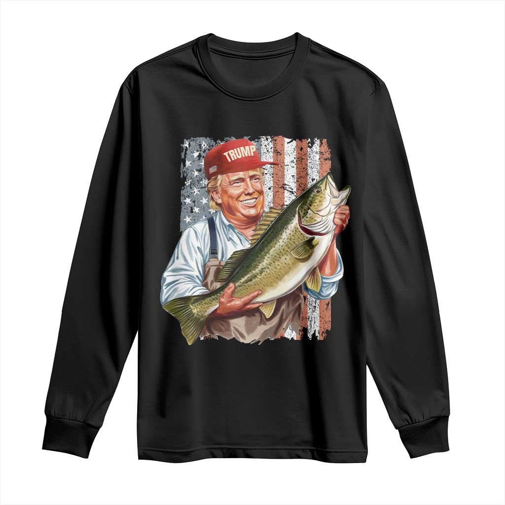 Patriotic Fisherman Long Sleeve Shirt American Flag Bass Fish Fisherman Trump TS10 Black Print Your Wear