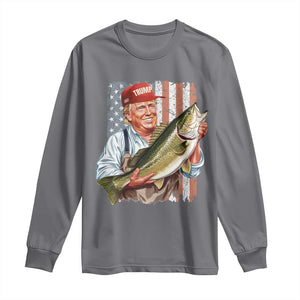 Patriotic Fisherman Long Sleeve Shirt American Flag Bass Fish Fisherman Trump TS10 Charcoal Print Your Wear