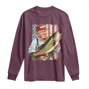 Patriotic Fisherman Long Sleeve Shirt American Flag Bass Fish Fisherman Trump TS10 Maroon Print Your Wear