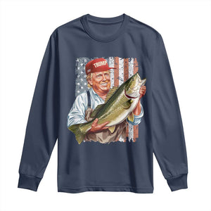 Patriotic Fisherman Long Sleeve Shirt American Flag Bass Fish Fisherman Trump TS10 Navy Print Your Wear