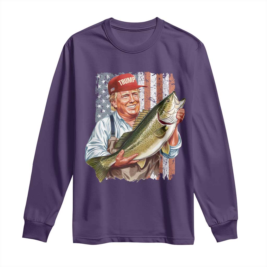 Patriotic Fisherman Long Sleeve Shirt American Flag Bass Fish Fisherman Trump TS10 Purple Print Your Wear