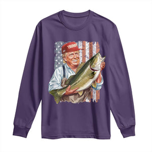 Patriotic Fisherman Long Sleeve Shirt American Flag Bass Fish Fisherman Trump TS10 Purple Print Your Wear