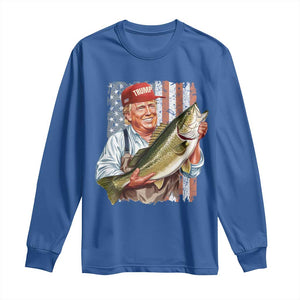 Patriotic Fisherman Long Sleeve Shirt American Flag Bass Fish Fisherman Trump TS10 Royal Blue Print Your Wear