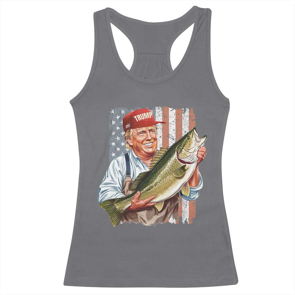 Patriotic Fisherman Racerback Tank Top American Flag Bass Fish Fisherman Trump TS10 Charcoal Print Your Wear
