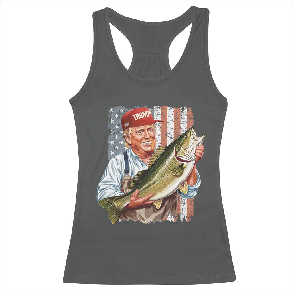 Patriotic Fisherman Racerback Tank Top American Flag Bass Fish Fisherman Trump TS10 Dark Heather Print Your Wear