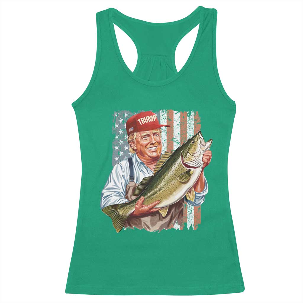 Patriotic Fisherman Racerback Tank Top American Flag Bass Fish Fisherman Trump TS10 Irish Green Print Your Wear