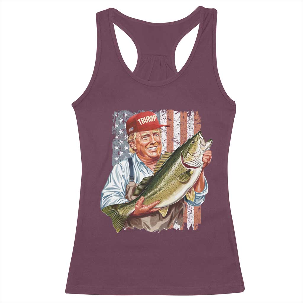 Patriotic Fisherman Racerback Tank Top American Flag Bass Fish Fisherman Trump TS10 Maroon Print Your Wear