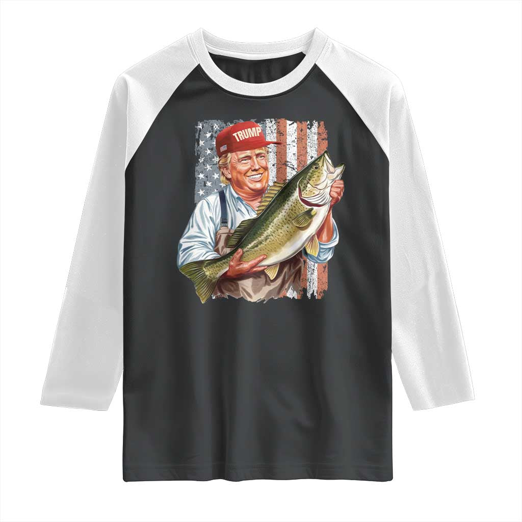 Patriotic Fisherman Raglan Shirt American Flag Bass Fish Fisherman Trump TS10 Black White Print Your Wear