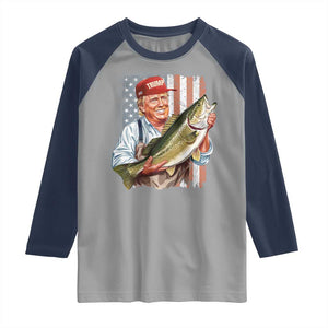 Patriotic Fisherman Raglan Shirt American Flag Bass Fish Fisherman Trump TS10 Sport Gray Navy Print Your Wear