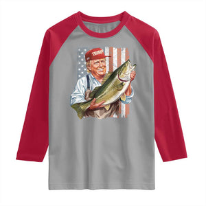 Patriotic Fisherman Raglan Shirt American Flag Bass Fish Fisherman Trump TS10 Sport Gray Red Print Your Wear