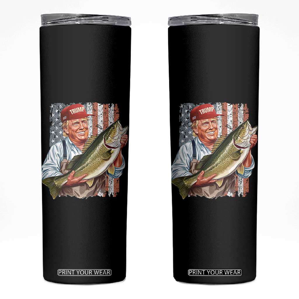 Patriotic Fisherman Skinny Tumbler American Flag Bass Fish Fisherman Trump TS10 Black Print Your Wear