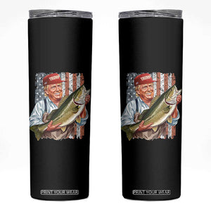 Patriotic Fisherman Skinny Tumbler American Flag Bass Fish Fisherman Trump TS10 Black Print Your Wear