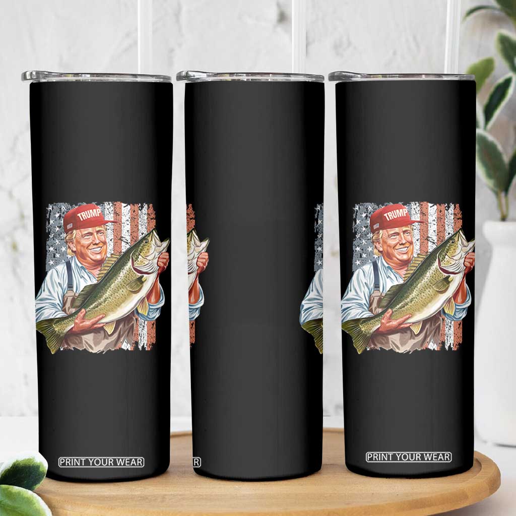Patriotic Fisherman Skinny Tumbler American Flag Bass Fish Fisherman Trump TS10 Print Your Wear