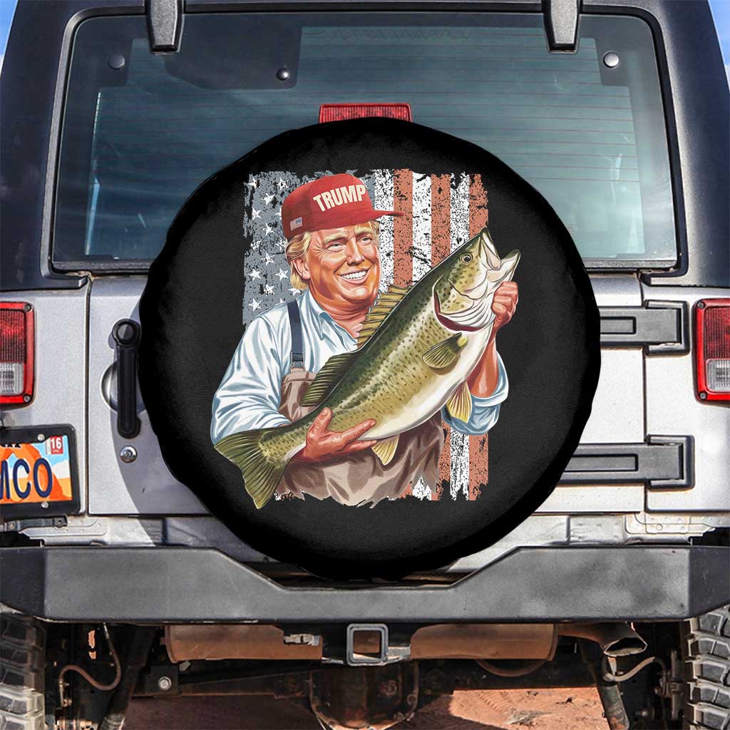 Patriotic Fisherman Spare Tire Cover American Flag Bass Fish Fisherman Trump TS10 No hole Black Print Your Wear