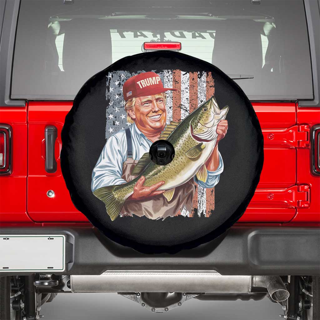 Patriotic Fisherman Spare Tire Cover American Flag Bass Fish Fisherman Trump TS10 Black Print Your Wear