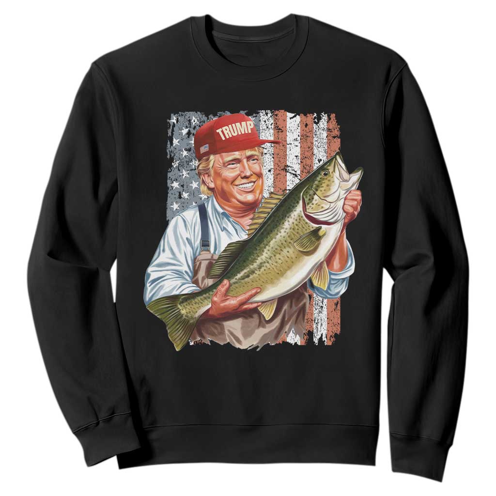 Patriotic Fisherman Sweatshirt American Flag Bass Fish Fisherman Trump TS10 Black Print Your Wear