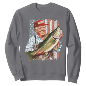 Patriotic Fisherman Sweatshirt American Flag Bass Fish Fisherman Trump TS10 Charcoal Print Your Wear