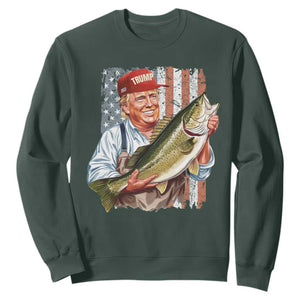 Patriotic Fisherman Sweatshirt American Flag Bass Fish Fisherman Trump TS10 Dark Forest Green Print Your Wear