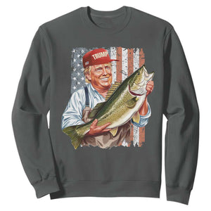 Patriotic Fisherman Sweatshirt American Flag Bass Fish Fisherman Trump TS10 Dark Heather Print Your Wear