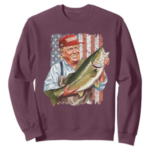 Patriotic Fisherman Sweatshirt American Flag Bass Fish Fisherman Trump TS10 Maroon Print Your Wear