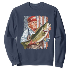 Patriotic Fisherman Sweatshirt American Flag Bass Fish Fisherman Trump TS10 Navy Print Your Wear